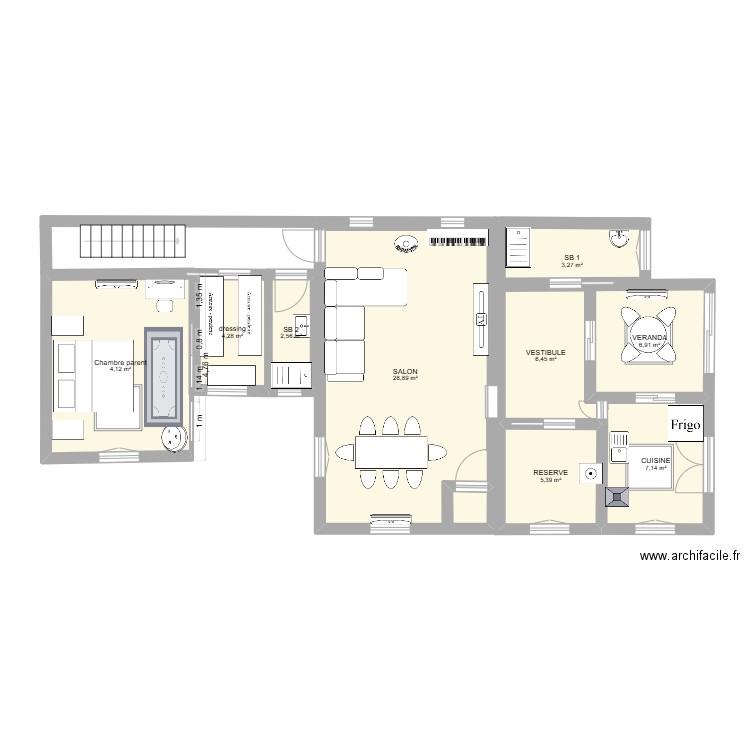 RDCH meuble. Plan de 9 pièces et 80 m2