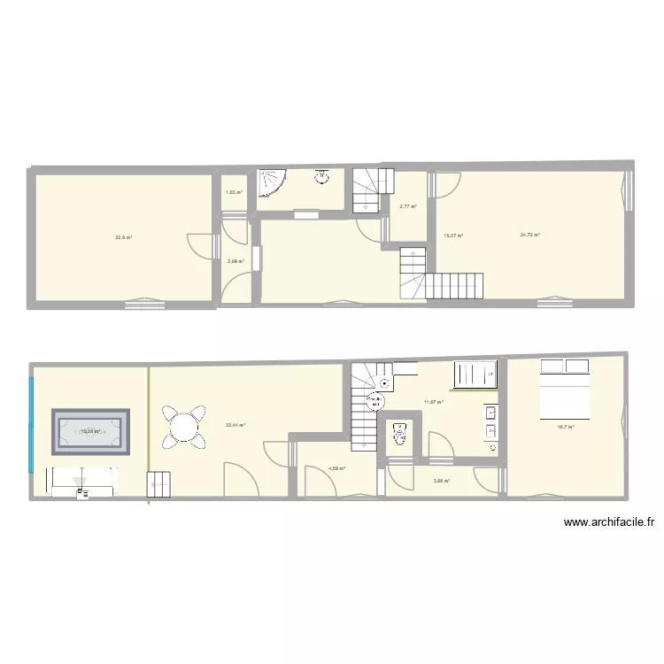 niveau 1. Plan de 13  et 180 m²