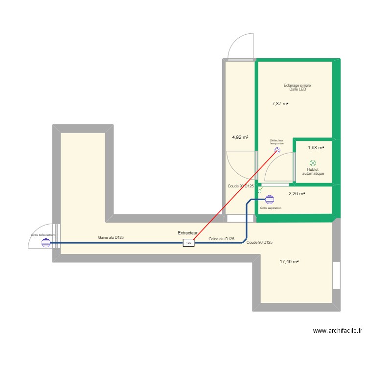 Legta vestiare VMC. Plan de 5 pièces et 34 m2