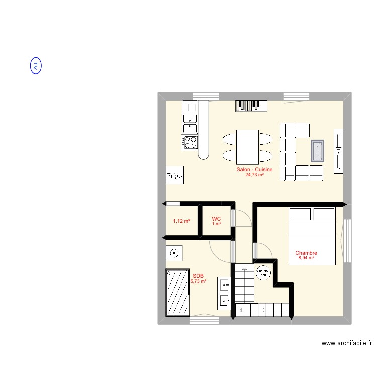 Serinete 1 bed. Plan de 5 pièces et 42 m2