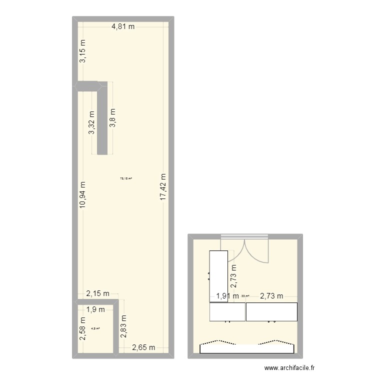BBA. Plan de 3 pièces et 113 m2