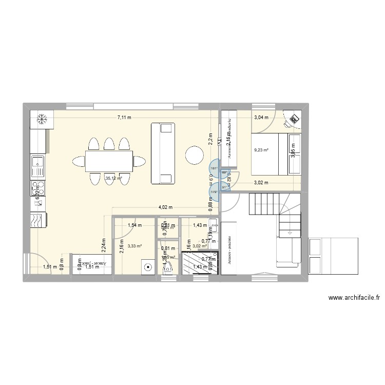 mimizan. Plan de 6 pièces et 52 m2