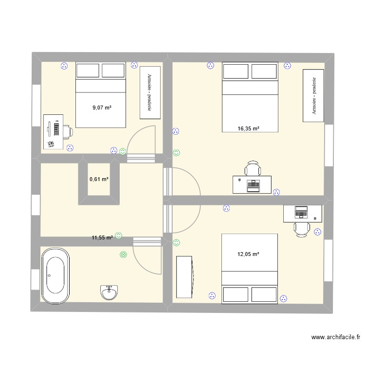 Baleine. Plan de 5 pièces et 50 m2