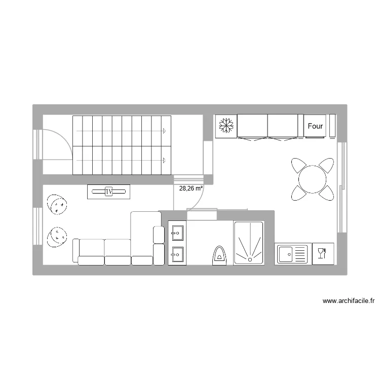 communs coloc Cath et Nico. Plan de 1  et 28 m²