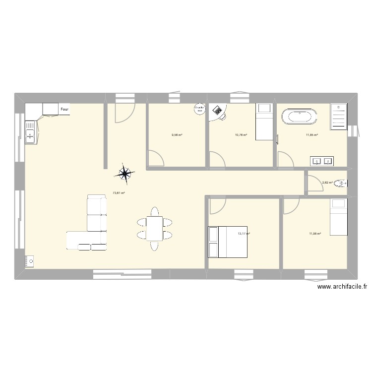 PAILLE LONG. Plan de 7 pièces et 134 m2