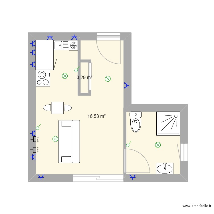 appart. Plan de 2 pièces et 17 m2