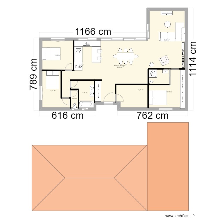 maison 4. Plan de 9 pièces et 121 m2