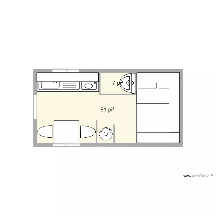 mini. Plan de 2 pièces et 8 m²