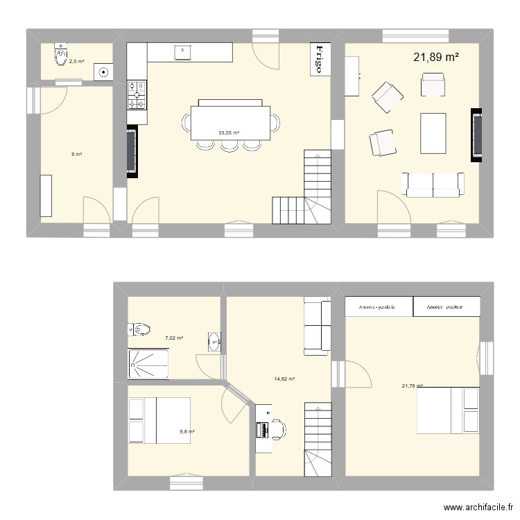 Palonnière v1. Plan de 8 pièces et 120 m2