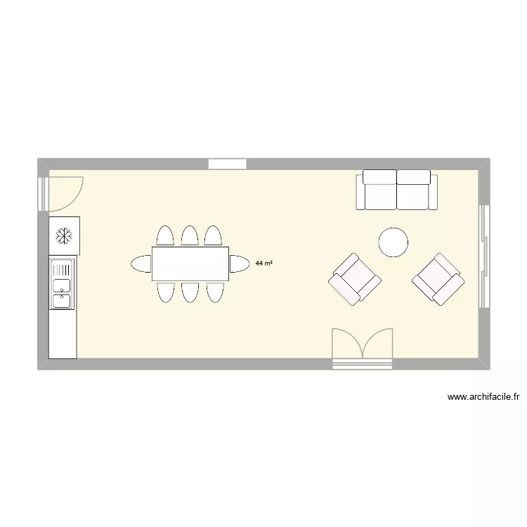 garconniere. Plan de 1  et 44 m²