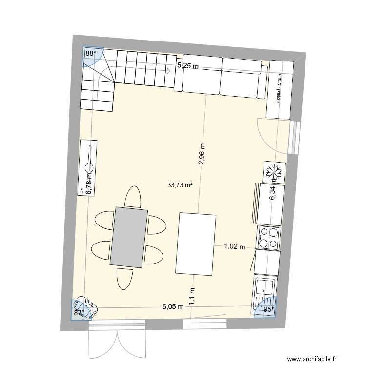 piece de vie 1. Plan de 1 pièce et 34 m2