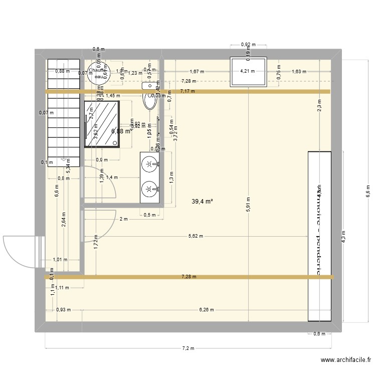 chambre qui fait peur 2. Plan de 2 pièces et 46 m2