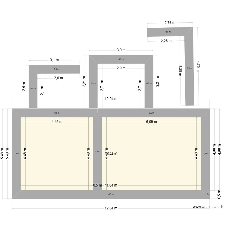 sous sol 1. Plan de 1 pièce et 47 m2