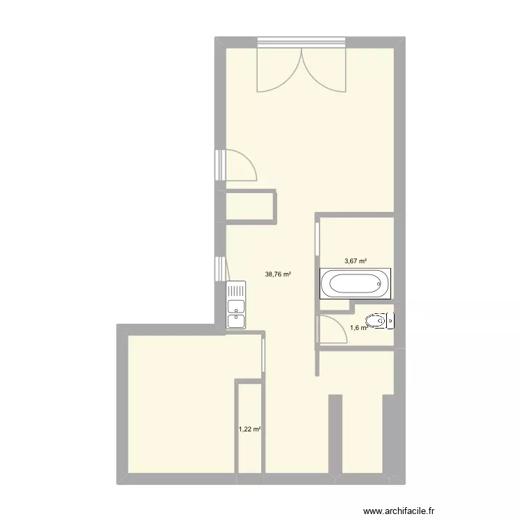 Appartement Hubac. Plan de 2 Pièces et 43 m²