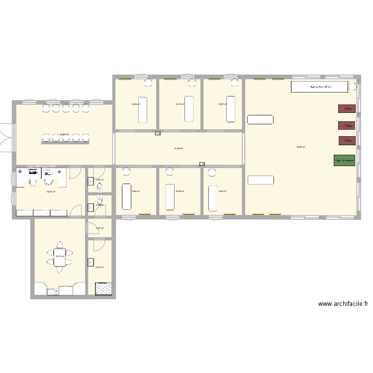 Plan poissac en T. Plan de 15 pièces et 240 m2