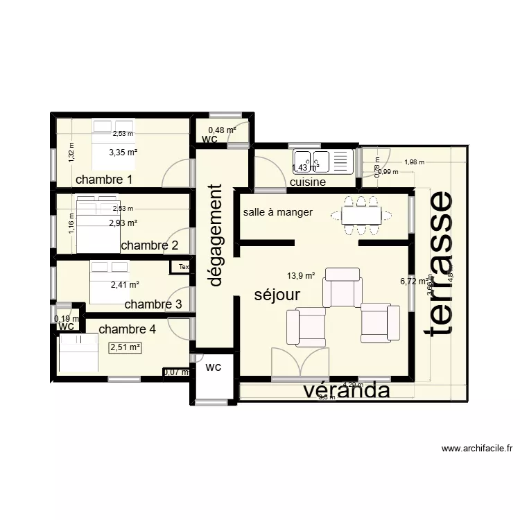 une vue en plan. Plan de 10  et 34 m²