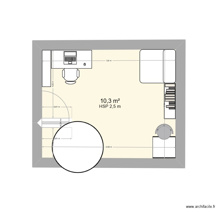 atelier. Plan de 1 pièce et 10 m2