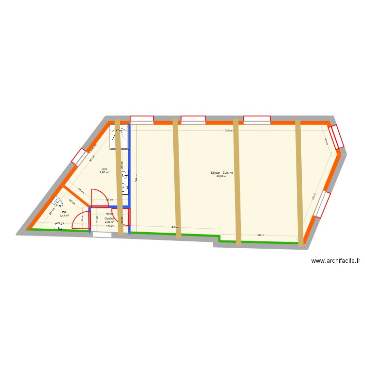 Charlès-Trouslard - Projet RDC. Plan de 6 pièces et 63 m2