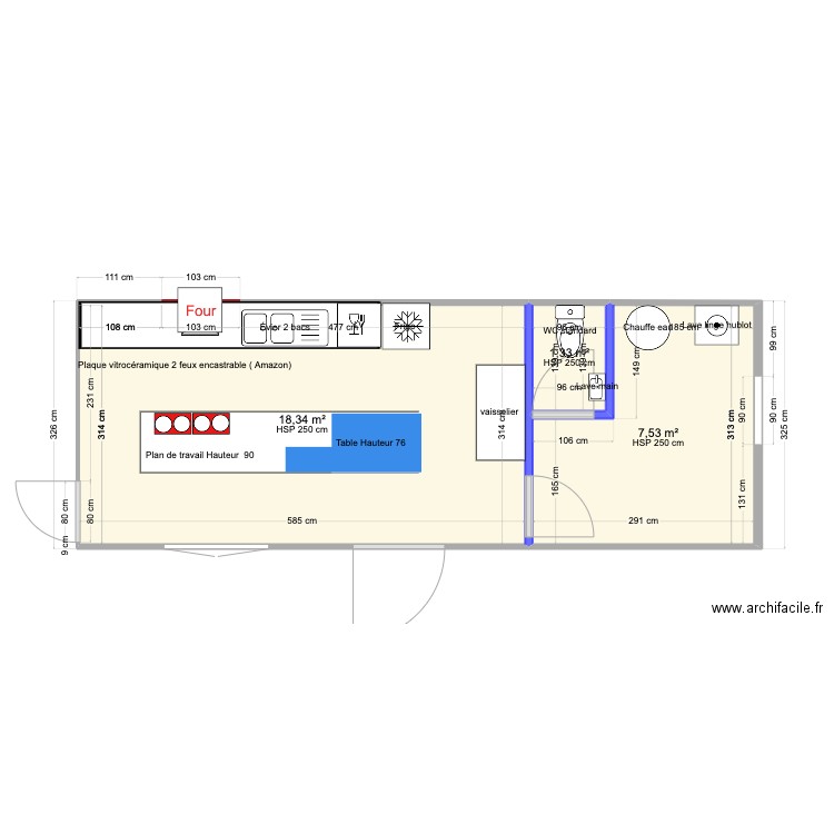 Cuisine 13.01.24 Leclerc. Plan de 3 pièces et 27 m2