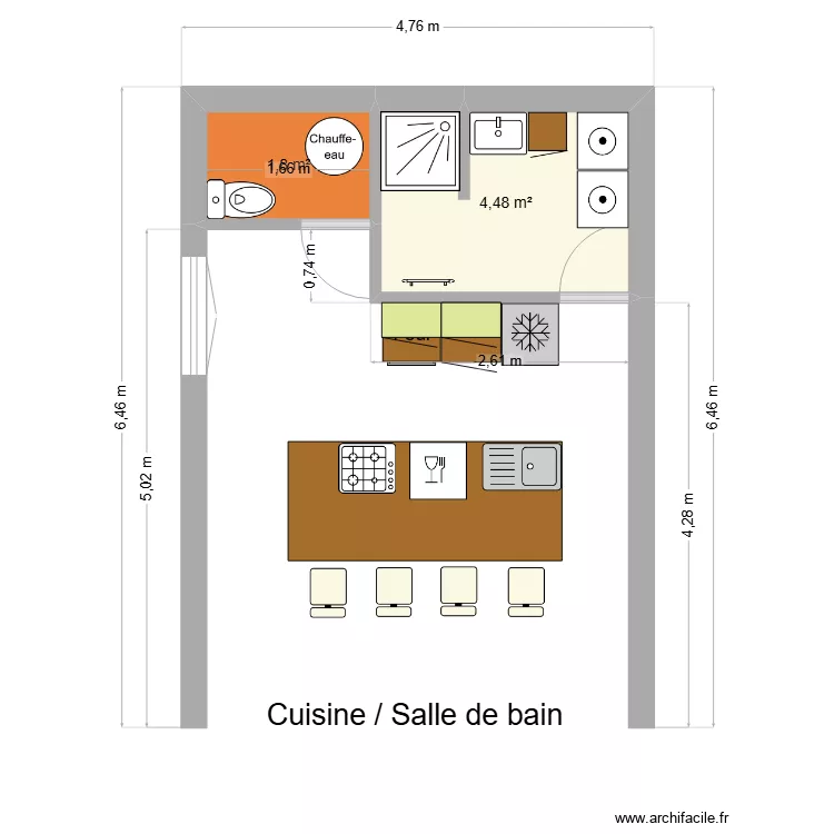 cuisine / salle de bain. Plan de 