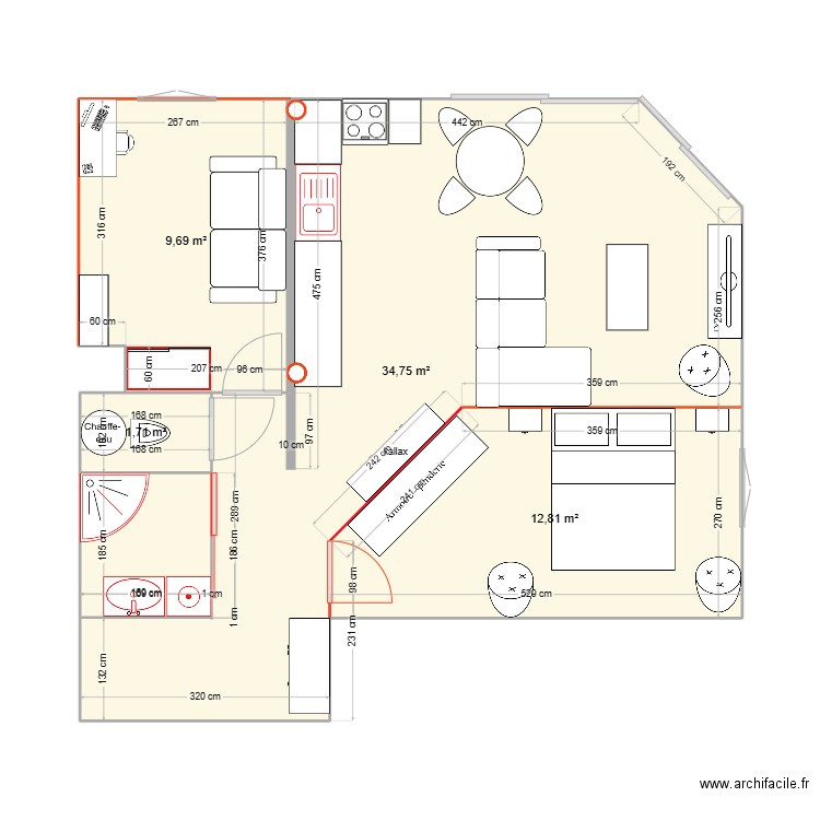 APPART version amenagée. Plan de 4 pièces et 59 m2