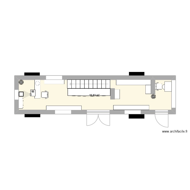 rez de chaussé bus optic. Plan de 1 pièce et 17 m2