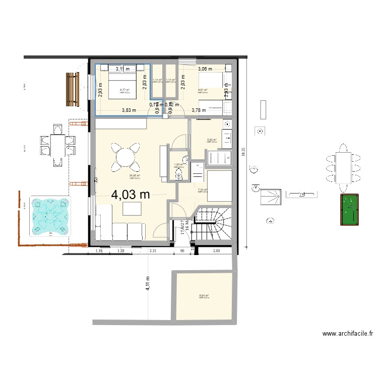 Nv chalet 4. Plan de 30 pièces et 224 m2