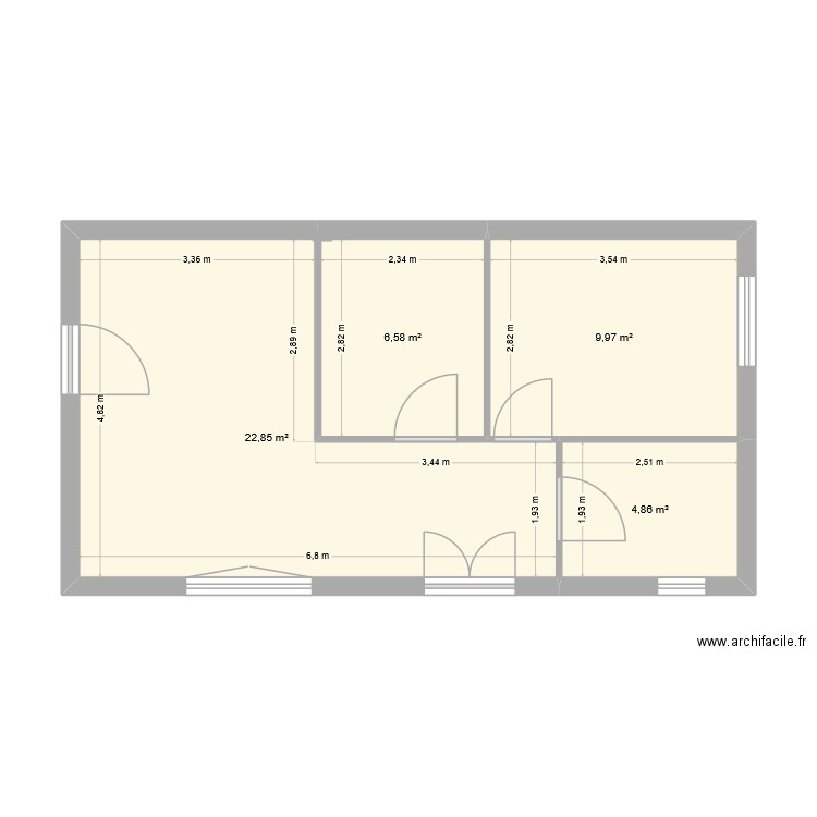 chalet atelier. Plan de 4 pièces et 44 m2