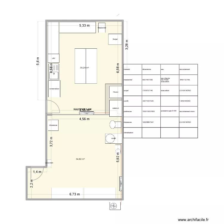 MAURY CLIM. Plan de 2 pièces et 70 m²