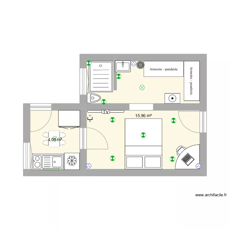 studio sardine. Plan de 2  et 20 m²