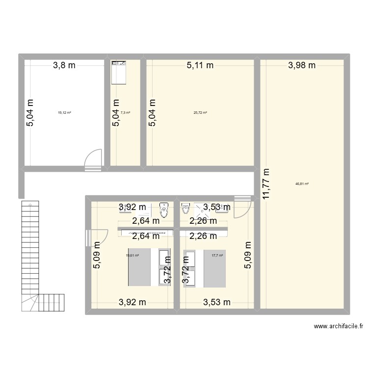 tage des chamre. Plan de 6 pièces et 136 m2
