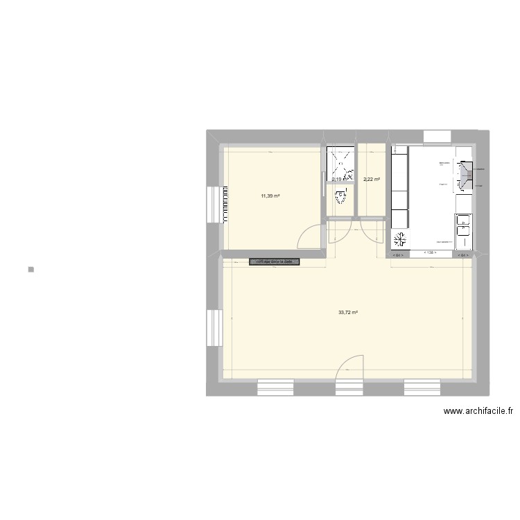 RDC V1 - modifiable. Plan de 4 pièces et 50 m2