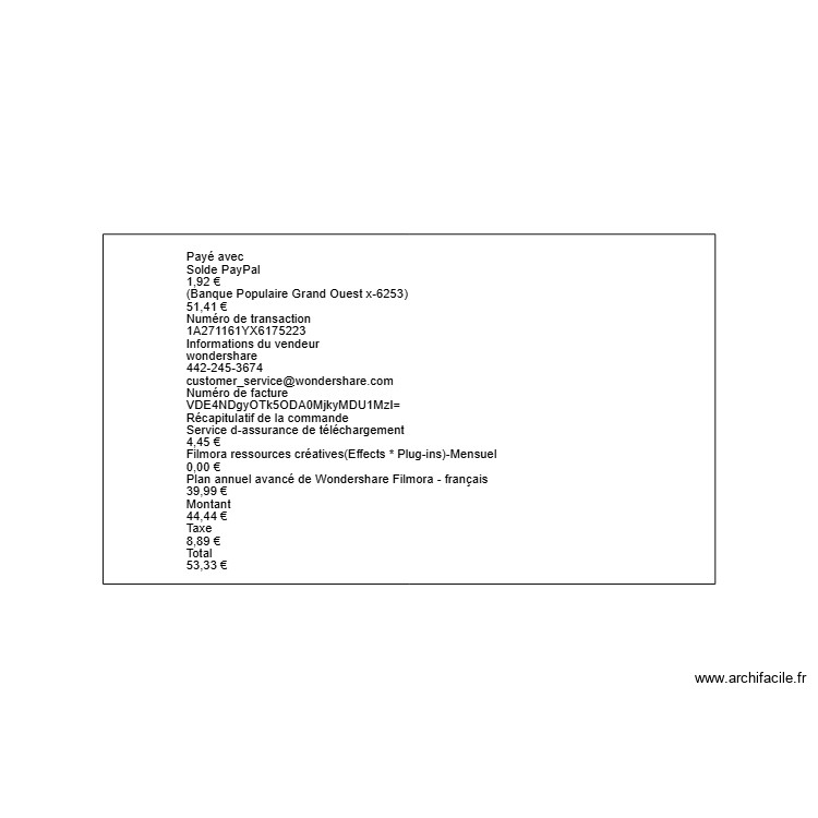 facture. Plan de 0 pièce et 0 m2