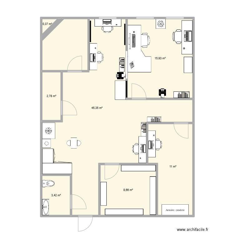 bureau rdc. Plan de 6 pièces et 88 m2