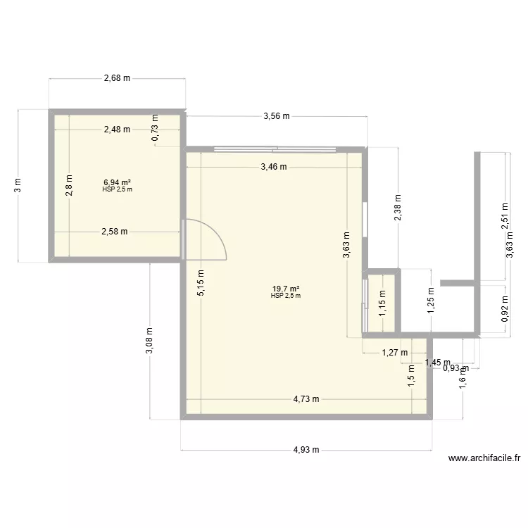 T2 - Tourtereaux. Plan de 3  et 27 m²