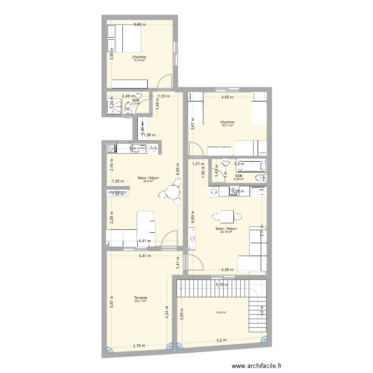 studio. Plan de 8 pièces et 139 m2