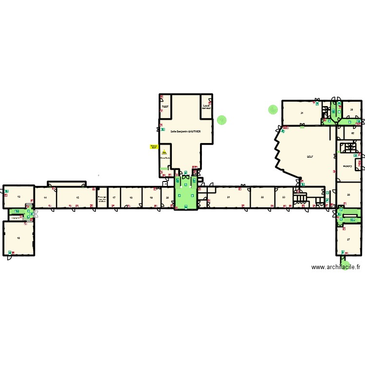Plan RDC façade NORD. Plan de 72 pièces et 1753 m2