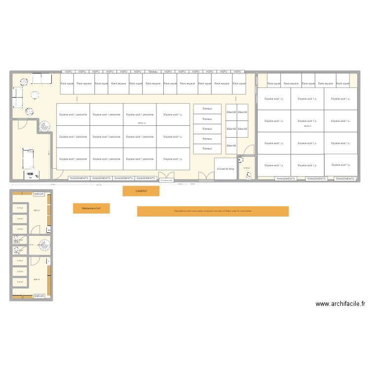 Crossfit Créon 3 switch salles. Plan de 15 pièces et 326 m2