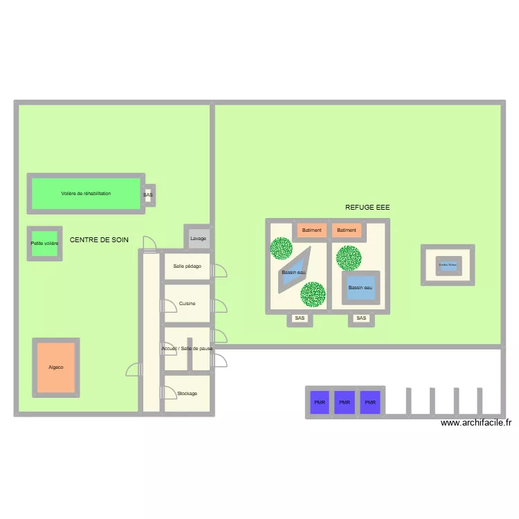 centre de soins refuge. Plan de 25  et 577 m²