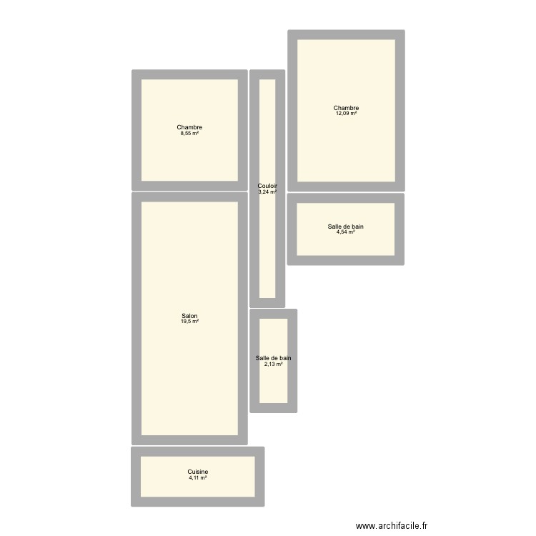 Quelfes. Plan de 7 pièces et 54 m2
