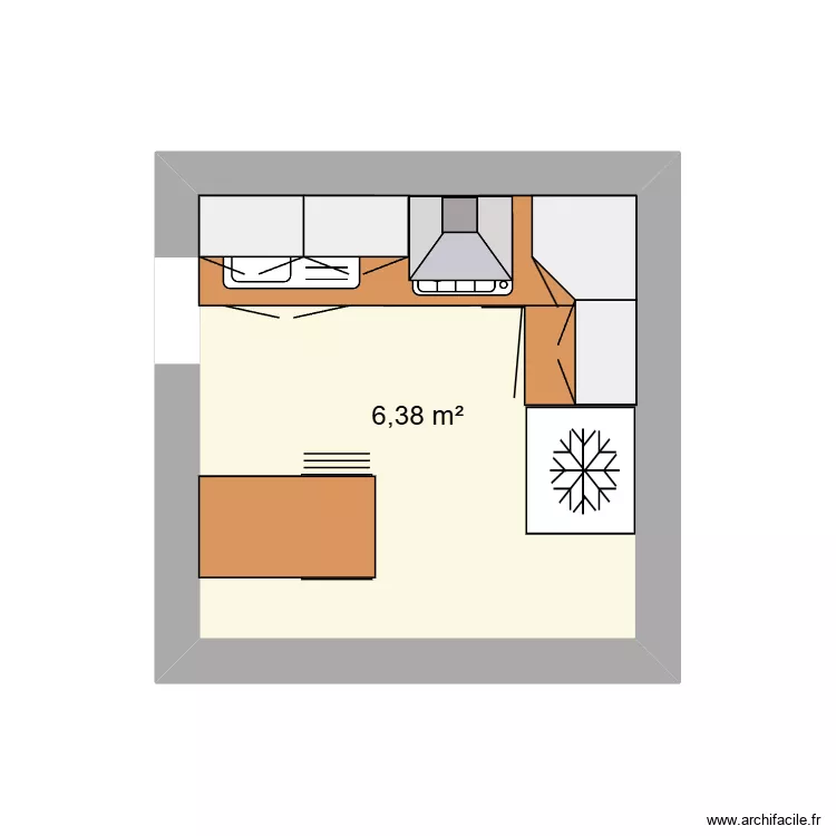 cuisine. Plan de 1  et 6 m²