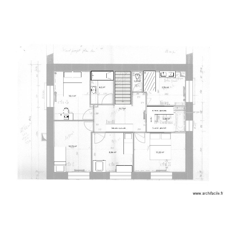 EDL R+1 PLAN. Plan de 9 pièces et 71 m2