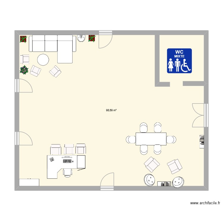 Hall d'accueil. Plan de 1 pièce et 99 m2