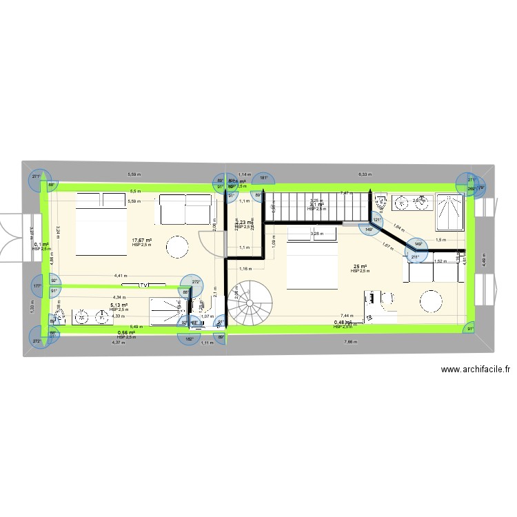 pierrette etage. Plan de 9 pièces et 54 m2