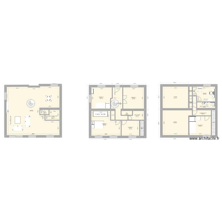 Plan maison fil rouge. Plan de 21 pièces et 238 m2
