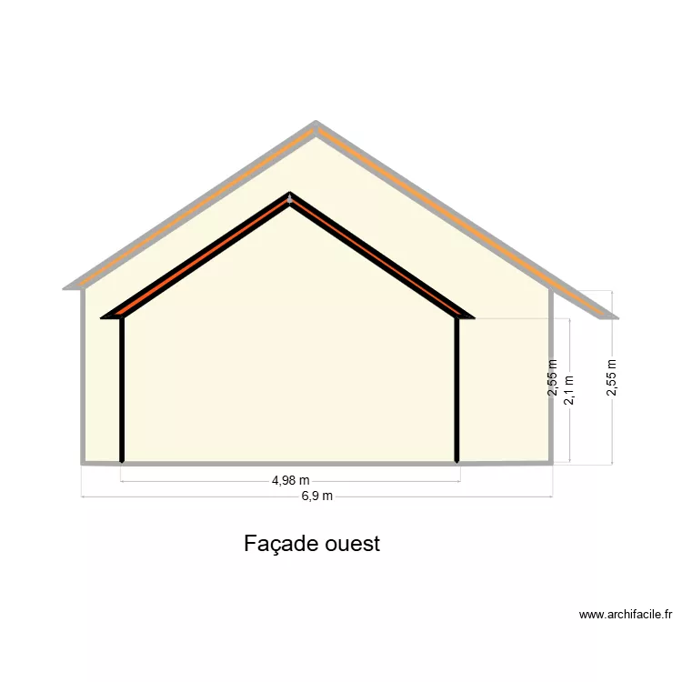 fa&ccedil;ade ouest. Plan de 6 pièces et 25 m²