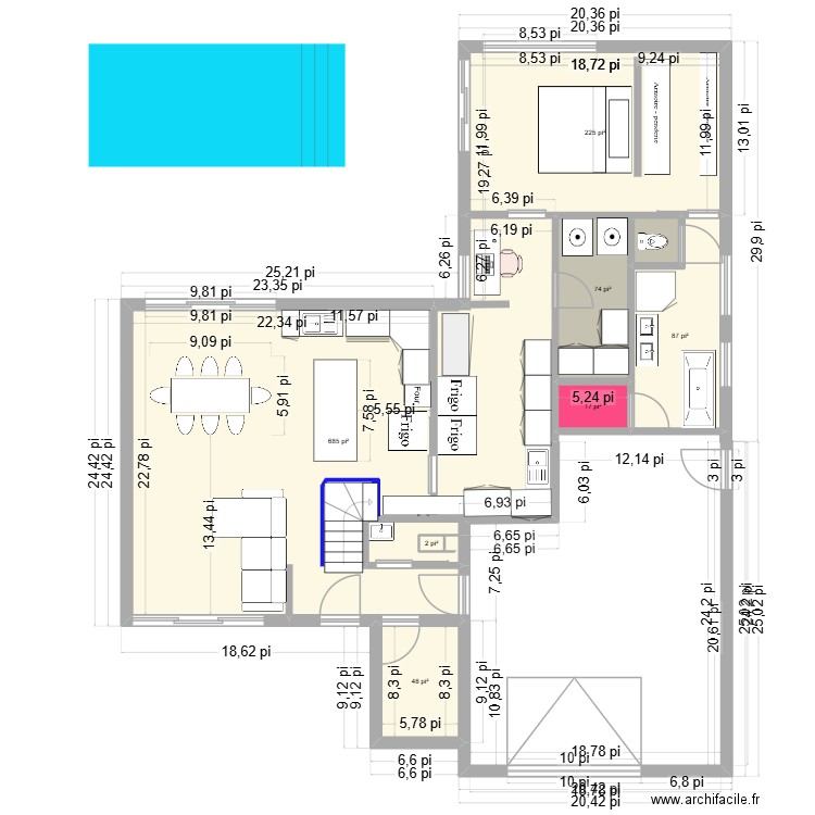 555. Plan de 7 pièces et 106 m2