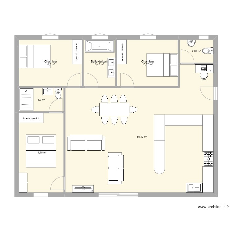 PLAN LUCIE 3. Plan de 7 pièces et 105 m2