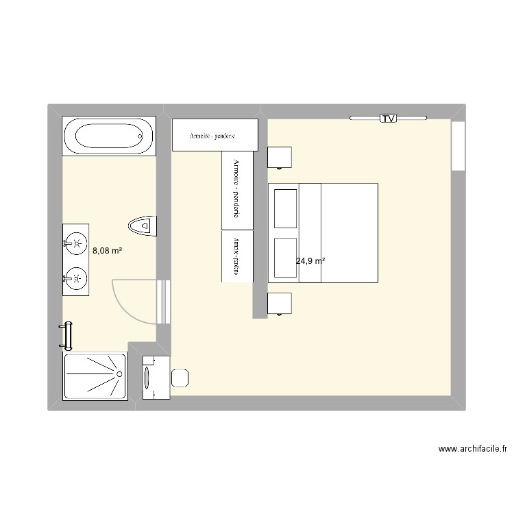 Cham. Plan de 2 pièces et 33 m2