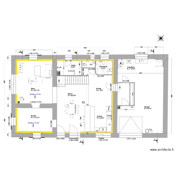 RDC_après travaux_V2. Plan de 1 pièce et 154 m2